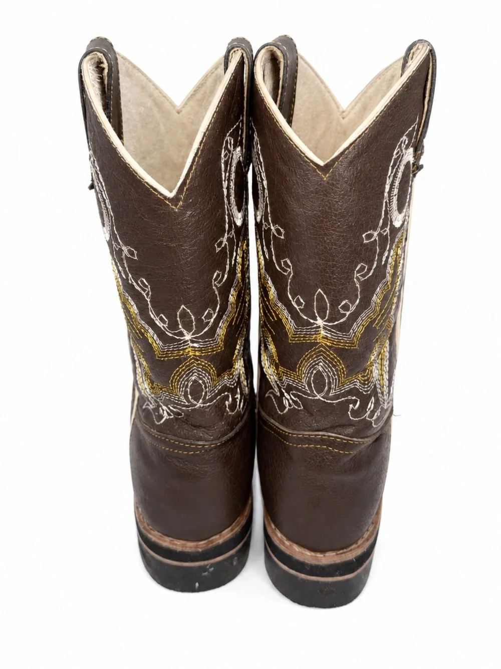Rodeo Kids Brown Black Leather Cowboy Boots Square Toe Embroidered Size 12